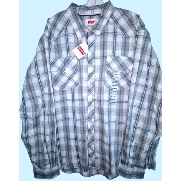 Levis Mens Plaid Western Snap Shirt XXX-Large Gray Cotton Blend BNWT - Picture 1 of 9